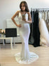 White Sheath V Neck Backless Sequined Prom Dress LBQ0065